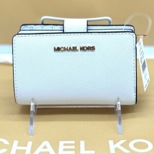 Michael Kors Medium Bifold Zip Chain Wallet Optic White